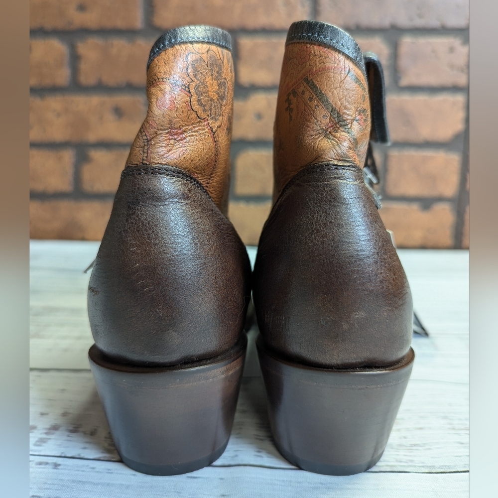 Women's Brown Leather Ankle Booties with Printed Shaft - Picture 10 of 16